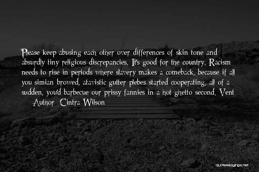 Cintra Wilson Quotes: Please Keep Abusing Each Other Over Differences Of Skin Tone And Absurdly Tiny Religious Discrepancies. It's Good For The Country.