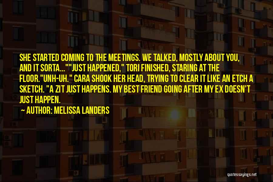 Melissa Landers Quotes: She Started Coming To The Meetings. We Talked, Mostly About You, And It Sorta...just Happened, Tori Finished, Staring At The