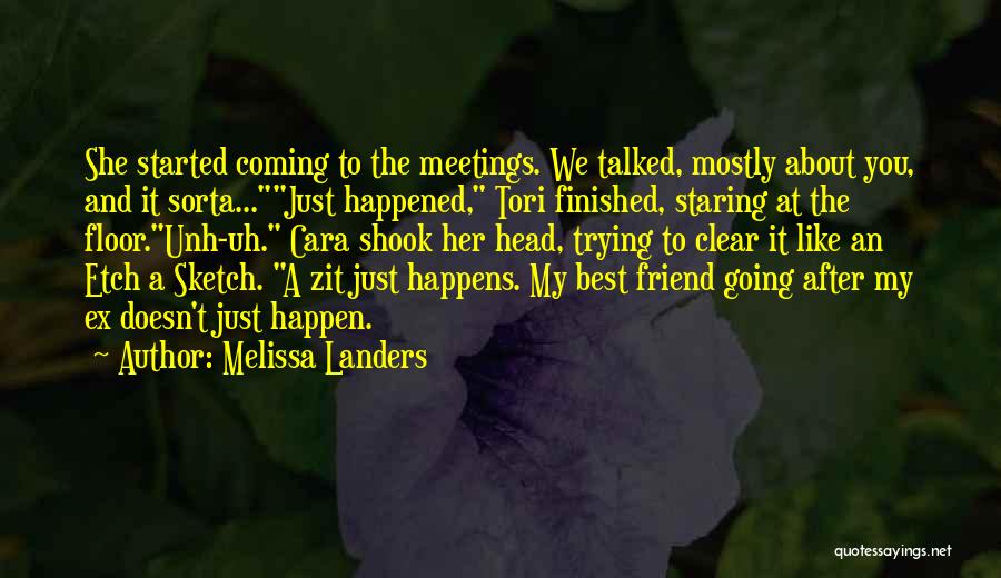 Melissa Landers Quotes: She Started Coming To The Meetings. We Talked, Mostly About You, And It Sorta...just Happened, Tori Finished, Staring At The
