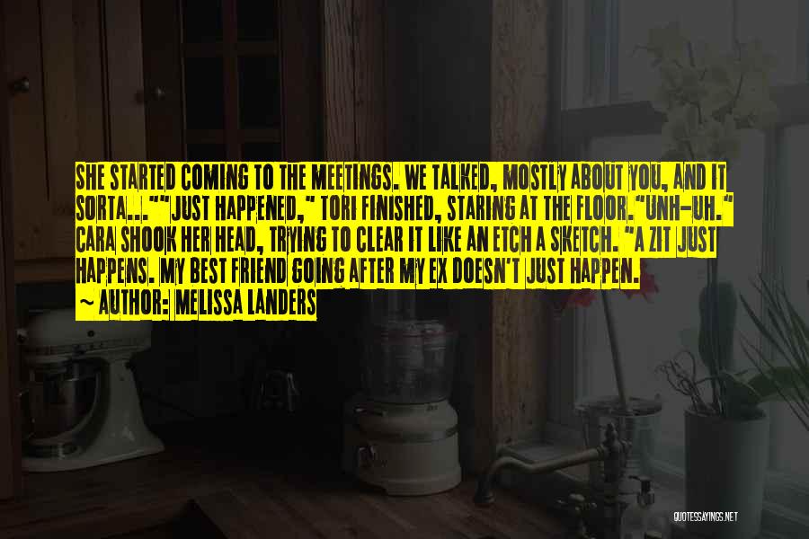 Melissa Landers Quotes: She Started Coming To The Meetings. We Talked, Mostly About You, And It Sorta...just Happened, Tori Finished, Staring At The