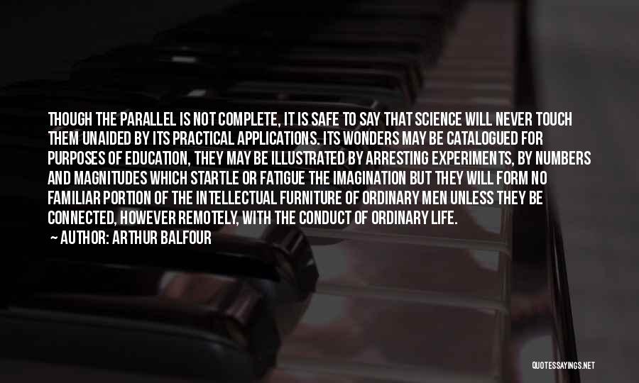 Arthur Balfour Quotes: Though The Parallel Is Not Complete, It Is Safe To Say That Science Will Never Touch Them Unaided By Its