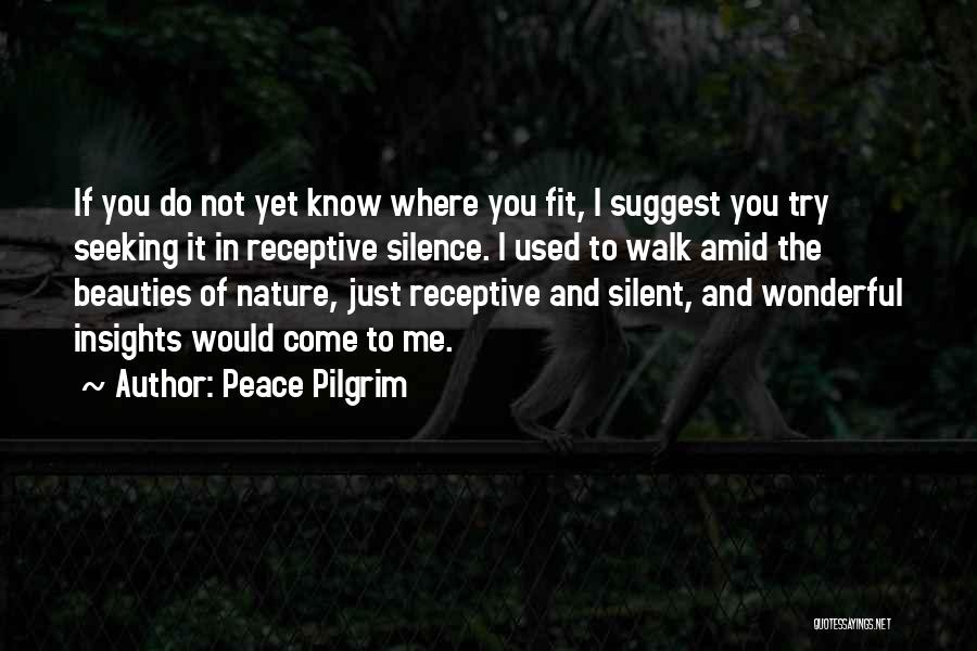 Peace Pilgrim Quotes: If You Do Not Yet Know Where You Fit, I Suggest You Try Seeking It In Receptive Silence. I Used