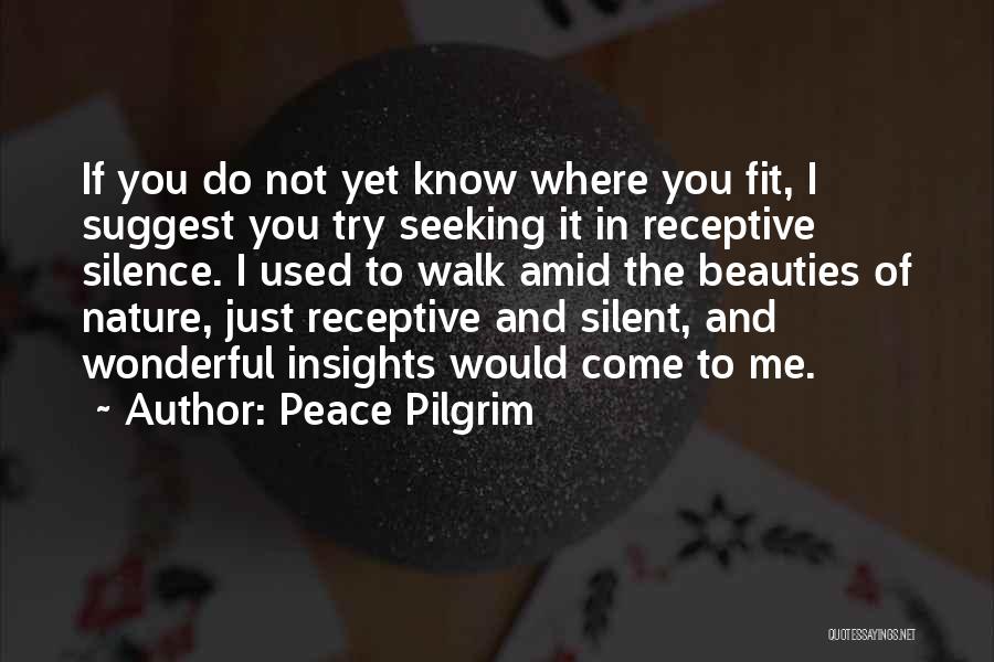 Peace Pilgrim Quotes: If You Do Not Yet Know Where You Fit, I Suggest You Try Seeking It In Receptive Silence. I Used