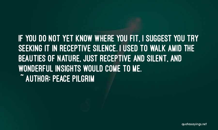Peace Pilgrim Quotes: If You Do Not Yet Know Where You Fit, I Suggest You Try Seeking It In Receptive Silence. I Used