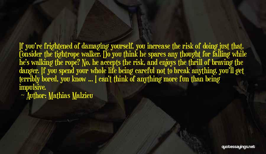 Mathias Malzieu Quotes: If You're Frightened Of Damaging Yourself, You Increase The Risk Of Doing Just That. Consider The Tightrope Walker. Do You