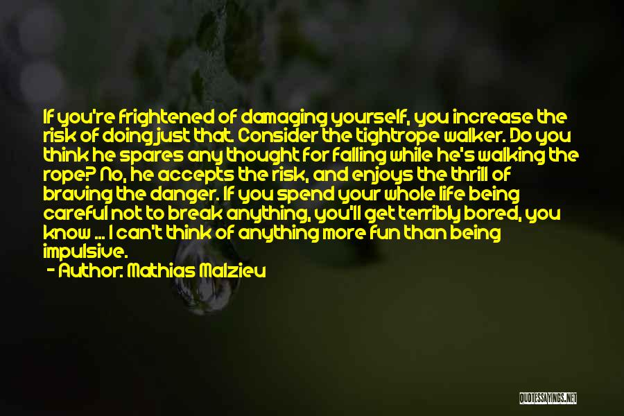 Mathias Malzieu Quotes: If You're Frightened Of Damaging Yourself, You Increase The Risk Of Doing Just That. Consider The Tightrope Walker. Do You