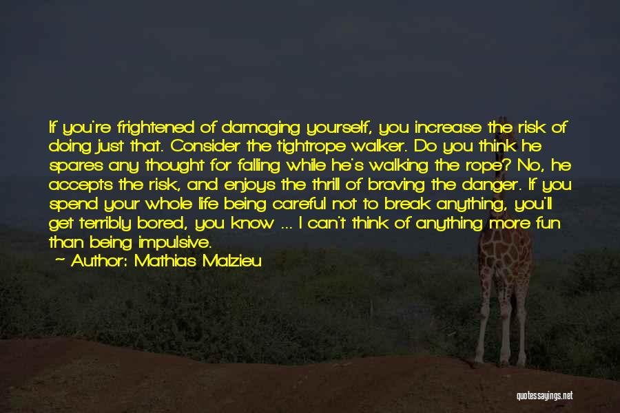 Mathias Malzieu Quotes: If You're Frightened Of Damaging Yourself, You Increase The Risk Of Doing Just That. Consider The Tightrope Walker. Do You