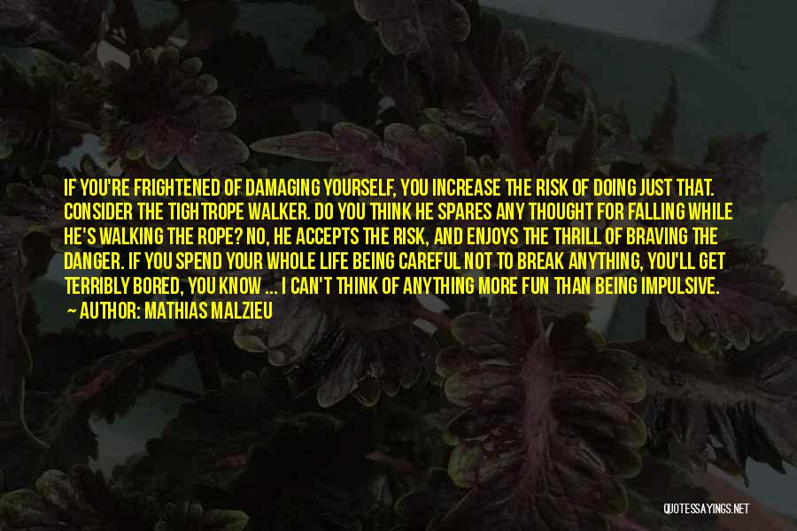 Mathias Malzieu Quotes: If You're Frightened Of Damaging Yourself, You Increase The Risk Of Doing Just That. Consider The Tightrope Walker. Do You