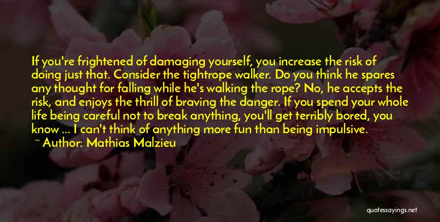 Mathias Malzieu Quotes: If You're Frightened Of Damaging Yourself, You Increase The Risk Of Doing Just That. Consider The Tightrope Walker. Do You