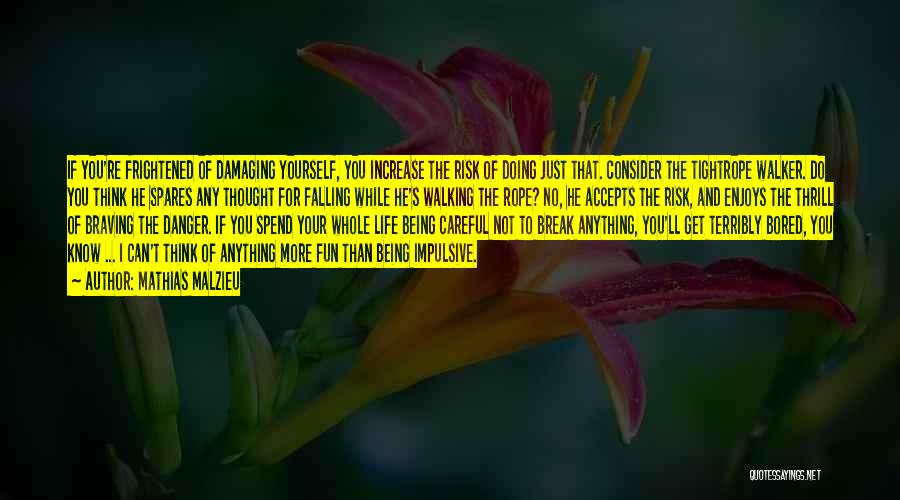 Mathias Malzieu Quotes: If You're Frightened Of Damaging Yourself, You Increase The Risk Of Doing Just That. Consider The Tightrope Walker. Do You