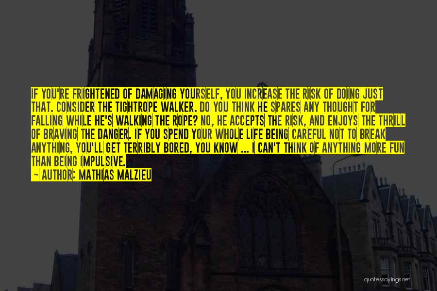 Mathias Malzieu Quotes: If You're Frightened Of Damaging Yourself, You Increase The Risk Of Doing Just That. Consider The Tightrope Walker. Do You