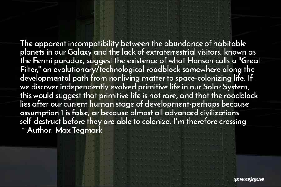 Max Tegmark Quotes: The Apparent Incompatibility Between The Abundance Of Habitable Planets In Our Galaxy And The Lack Of Extraterrestrial Visitors, Known As