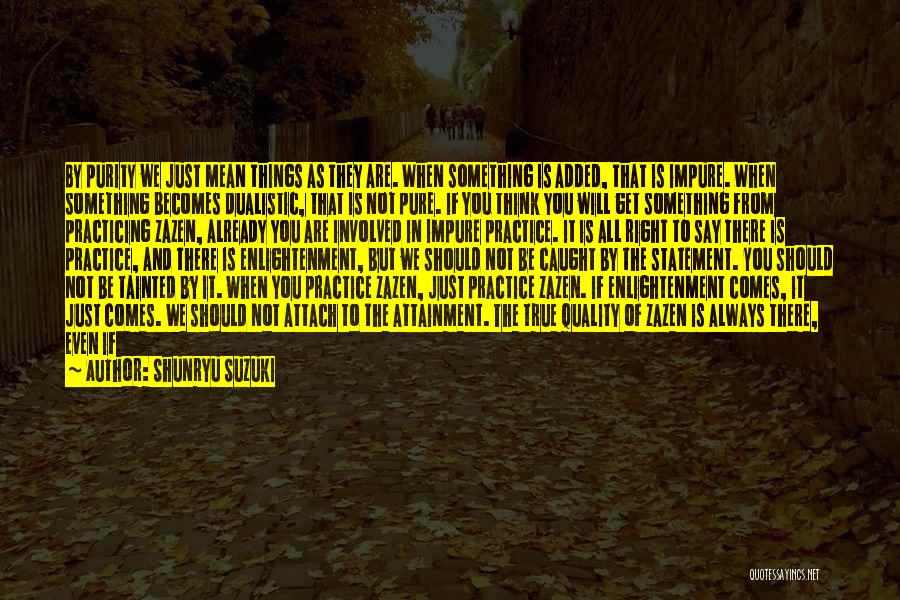 Shunryu Suzuki Quotes: By Purity We Just Mean Things As They Are. When Something Is Added, That Is Impure. When Something Becomes Dualistic,