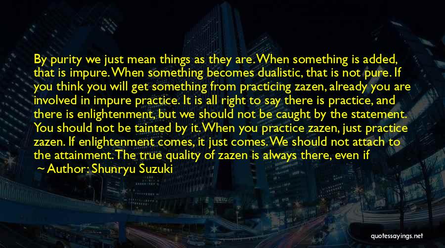Shunryu Suzuki Quotes: By Purity We Just Mean Things As They Are. When Something Is Added, That Is Impure. When Something Becomes Dualistic,