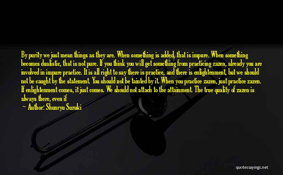 Shunryu Suzuki Quotes: By Purity We Just Mean Things As They Are. When Something Is Added, That Is Impure. When Something Becomes Dualistic,
