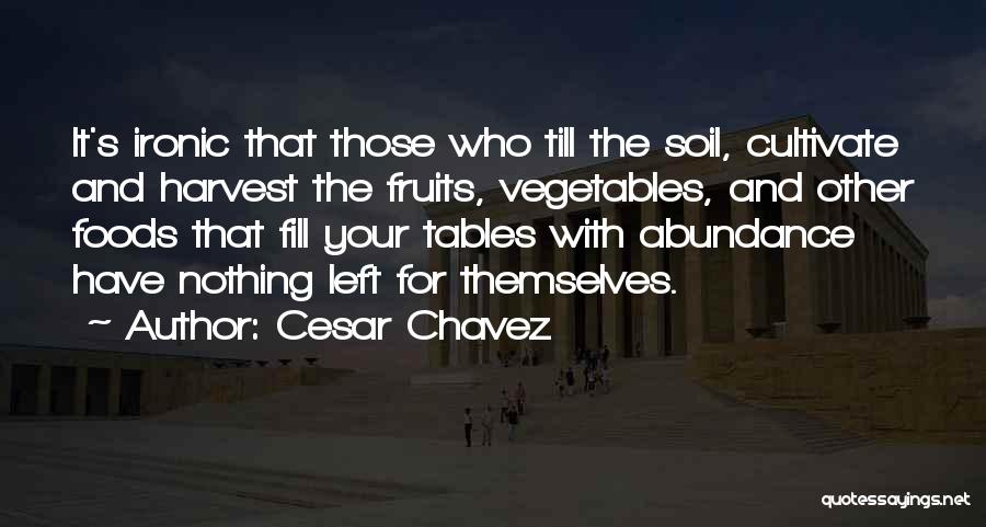 Cesar Chavez Quotes: It's Ironic That Those Who Till The Soil, Cultivate And Harvest The Fruits, Vegetables, And Other Foods That Fill Your