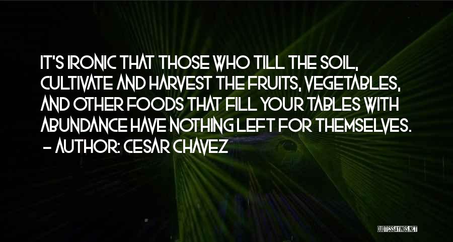 Cesar Chavez Quotes: It's Ironic That Those Who Till The Soil, Cultivate And Harvest The Fruits, Vegetables, And Other Foods That Fill Your