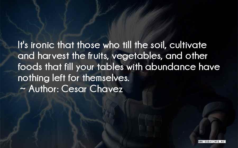 Cesar Chavez Quotes: It's Ironic That Those Who Till The Soil, Cultivate And Harvest The Fruits, Vegetables, And Other Foods That Fill Your