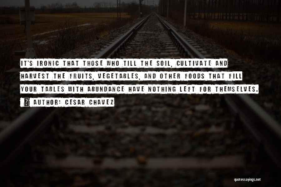 Cesar Chavez Quotes: It's Ironic That Those Who Till The Soil, Cultivate And Harvest The Fruits, Vegetables, And Other Foods That Fill Your