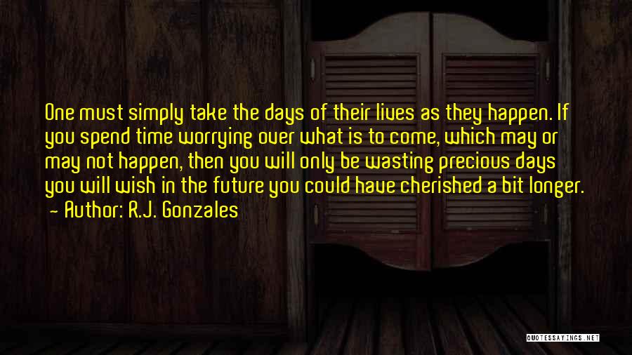 R.J. Gonzales Quotes: One Must Simply Take The Days Of Their Lives As They Happen. If You Spend Time Worrying Over What Is