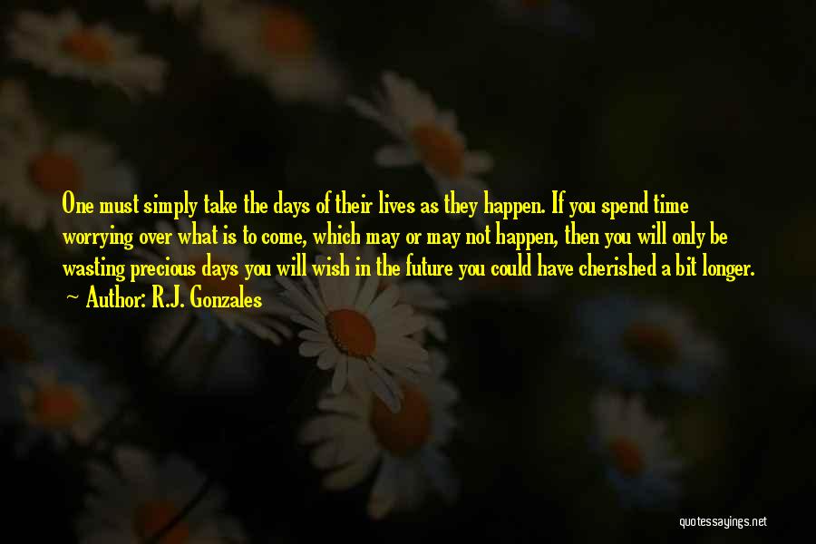 R.J. Gonzales Quotes: One Must Simply Take The Days Of Their Lives As They Happen. If You Spend Time Worrying Over What Is