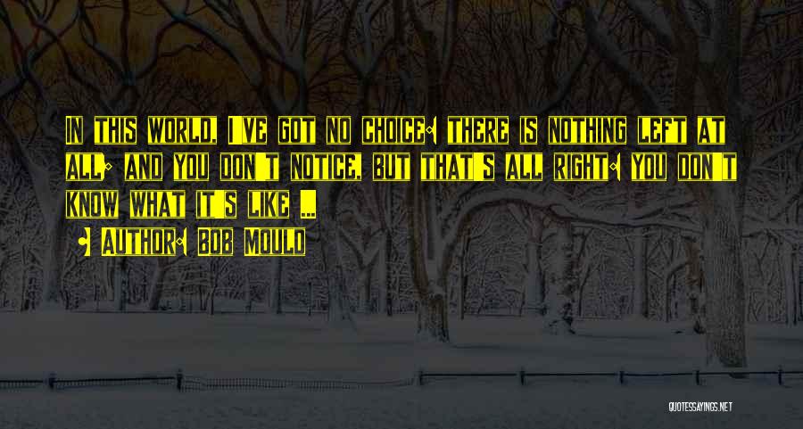 Bob Mould Quotes: In This World, I've Got No Choice: There Is Nothing Left At All; And You Don't Notice, But That's All