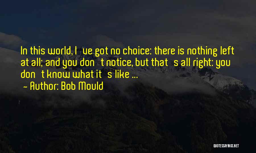 Bob Mould Quotes: In This World, I've Got No Choice: There Is Nothing Left At All; And You Don't Notice, But That's All