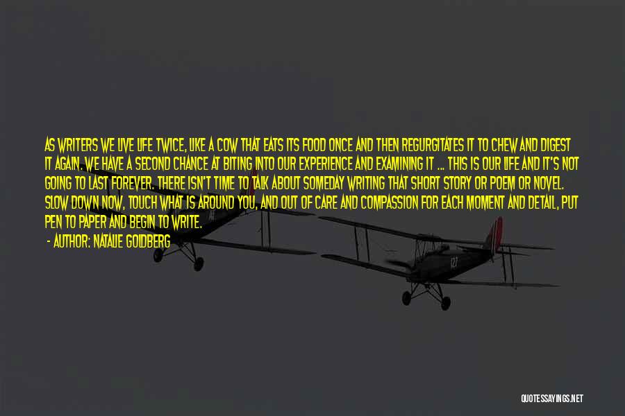 Natalie Goldberg Quotes: As Writers We Live Life Twice, Like A Cow That Eats Its Food Once And Then Regurgitates It To Chew