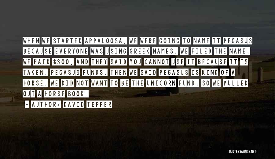 David Tepper Quotes: When We Started Appaloosa, We Were Going To Name It Pegasus Because Everyone Was Using Greek Names. We Filed The
