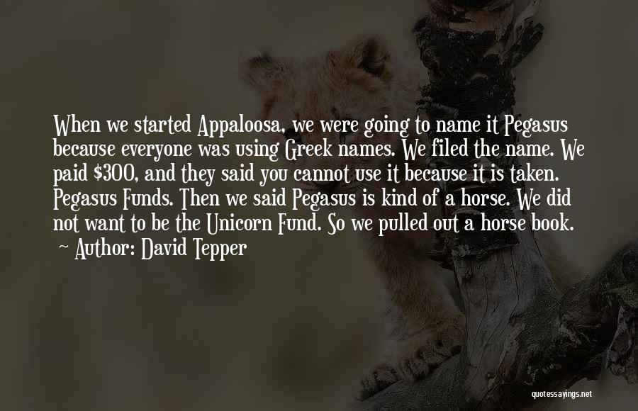 David Tepper Quotes: When We Started Appaloosa, We Were Going To Name It Pegasus Because Everyone Was Using Greek Names. We Filed The