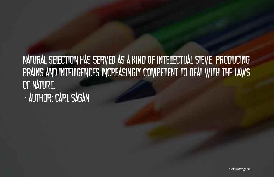 Carl Sagan Quotes: Natural Selection Has Served As A Kind Of Intellectual Sieve, Producing Brains And Intelligences Increasingly Competent To Deal With The
