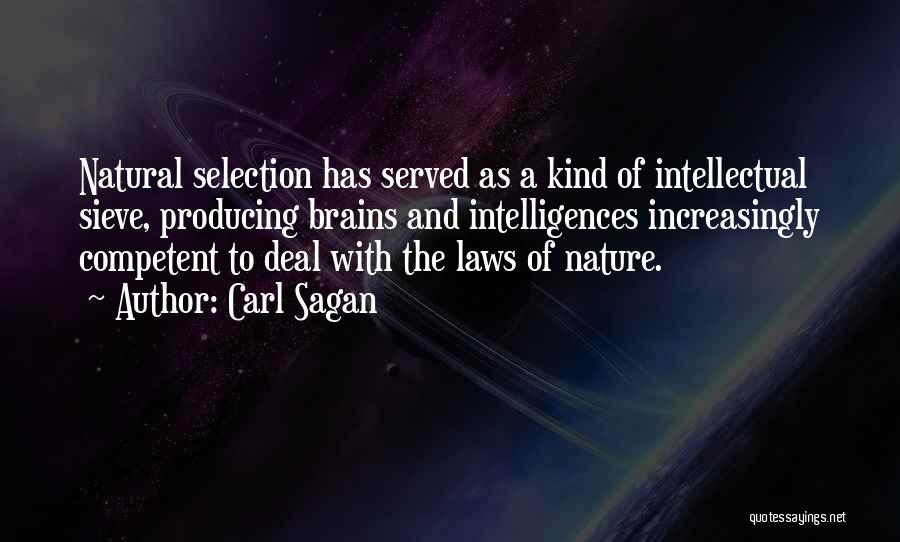 Carl Sagan Quotes: Natural Selection Has Served As A Kind Of Intellectual Sieve, Producing Brains And Intelligences Increasingly Competent To Deal With The