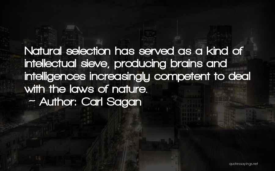 Carl Sagan Quotes: Natural Selection Has Served As A Kind Of Intellectual Sieve, Producing Brains And Intelligences Increasingly Competent To Deal With The