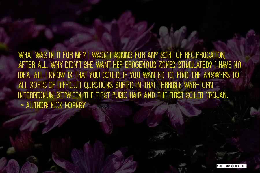 Nick Hornby Quotes: What Was In It For Me? I Wasn't Asking For Any Sort Of Reciprocation, After All. Why Didn't She Want
