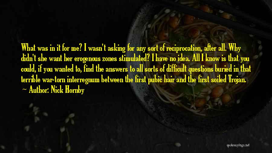 Nick Hornby Quotes: What Was In It For Me? I Wasn't Asking For Any Sort Of Reciprocation, After All. Why Didn't She Want