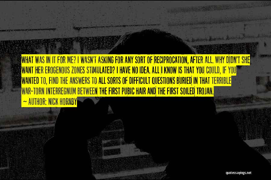 Nick Hornby Quotes: What Was In It For Me? I Wasn't Asking For Any Sort Of Reciprocation, After All. Why Didn't She Want