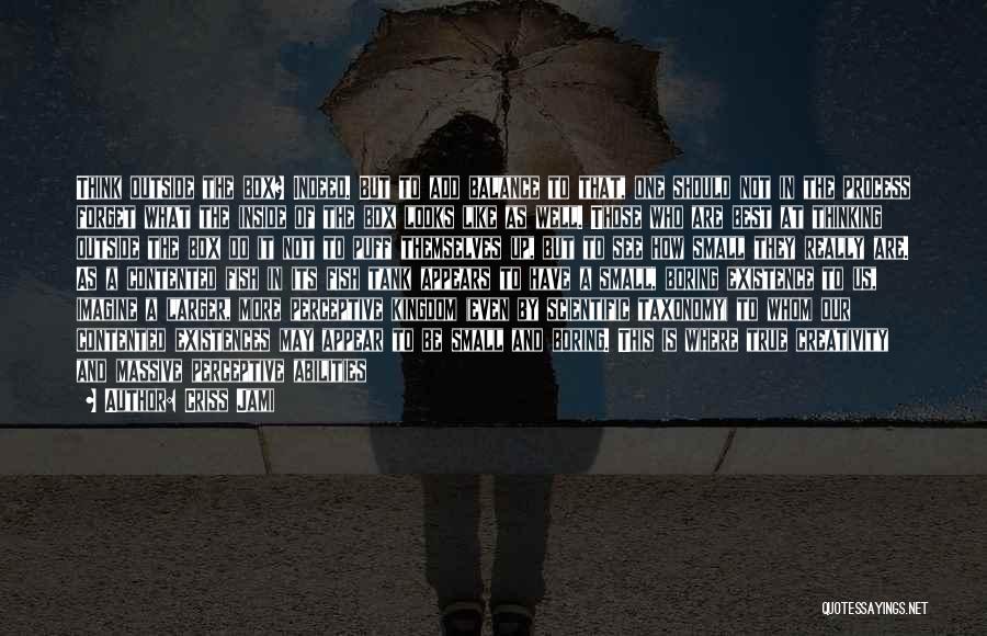 Criss Jami Quotes: Think Outside The Box? Indeed. But To Add Balance To That, One Should Not In The Process Forget What The