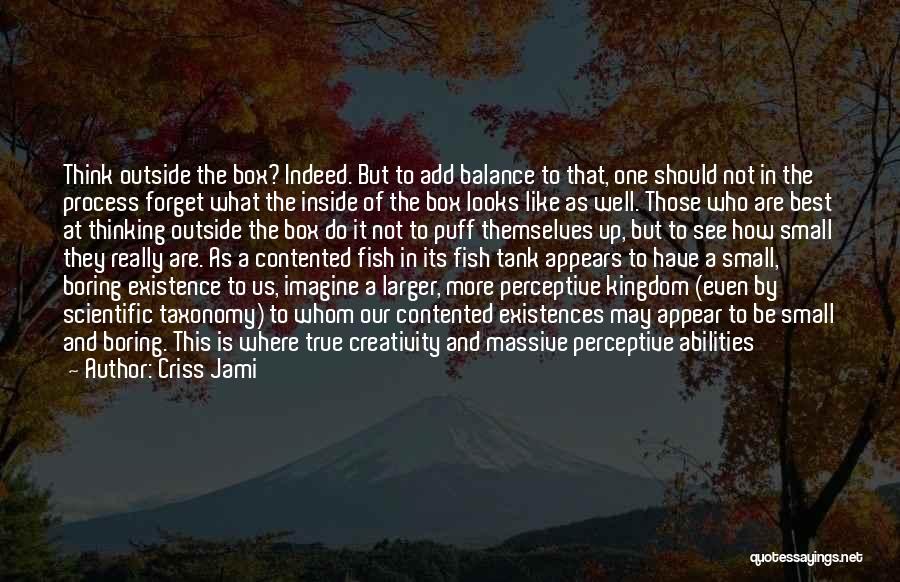 Criss Jami Quotes: Think Outside The Box? Indeed. But To Add Balance To That, One Should Not In The Process Forget What The