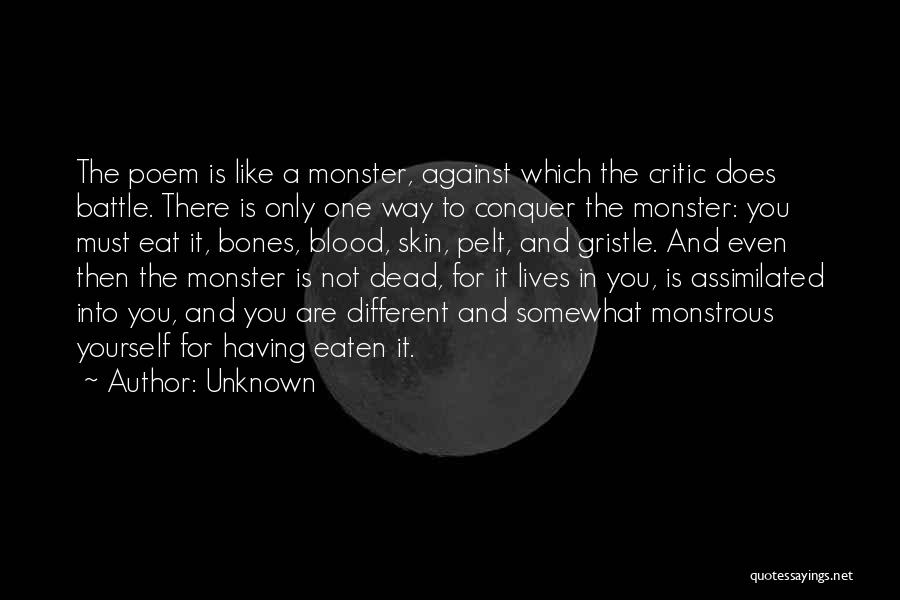 Unknown Quotes: The Poem Is Like A Monster, Against Which The Critic Does Battle. There Is Only One Way To Conquer The