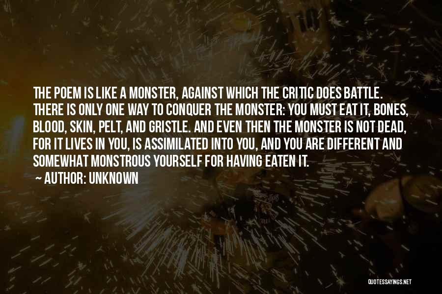 Unknown Quotes: The Poem Is Like A Monster, Against Which The Critic Does Battle. There Is Only One Way To Conquer The