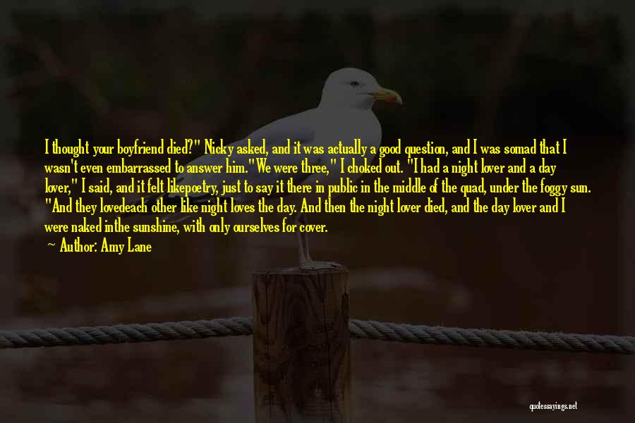 Amy Lane Quotes: I Thought Your Boyfriend Died? Nicky Asked, And It Was Actually A Good Question, And I Was Somad That I