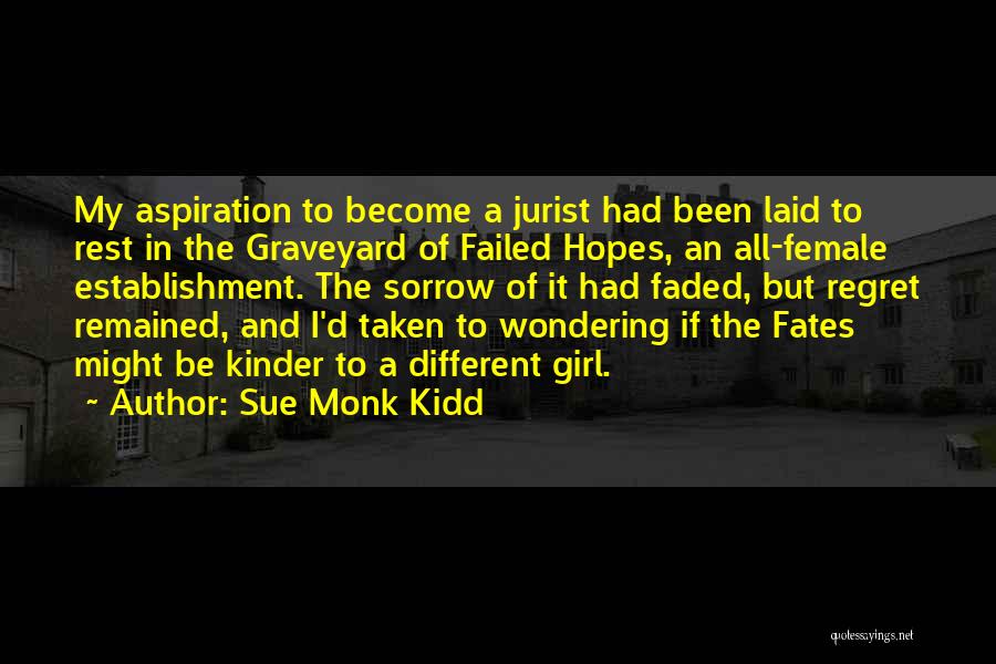 Sue Monk Kidd Quotes: My Aspiration To Become A Jurist Had Been Laid To Rest In The Graveyard Of Failed Hopes, An All-female Establishment.