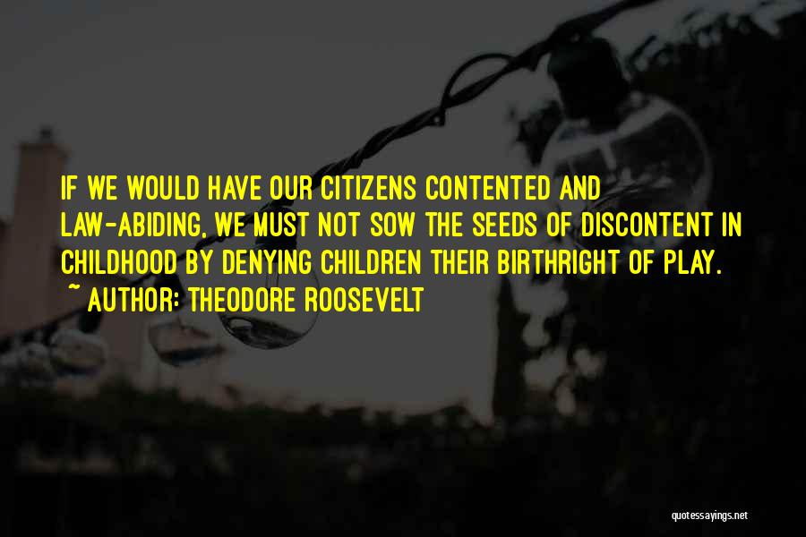 Theodore Roosevelt Quotes: If We Would Have Our Citizens Contented And Law-abiding, We Must Not Sow The Seeds Of Discontent In Childhood By