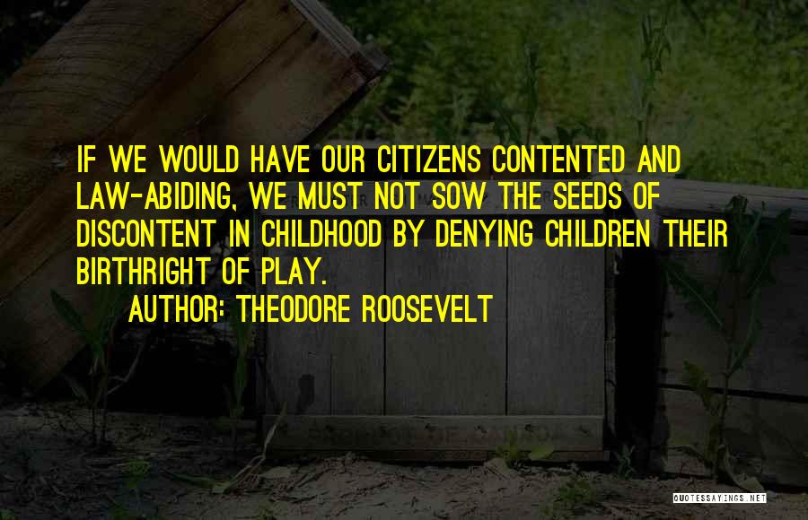 Theodore Roosevelt Quotes: If We Would Have Our Citizens Contented And Law-abiding, We Must Not Sow The Seeds Of Discontent In Childhood By