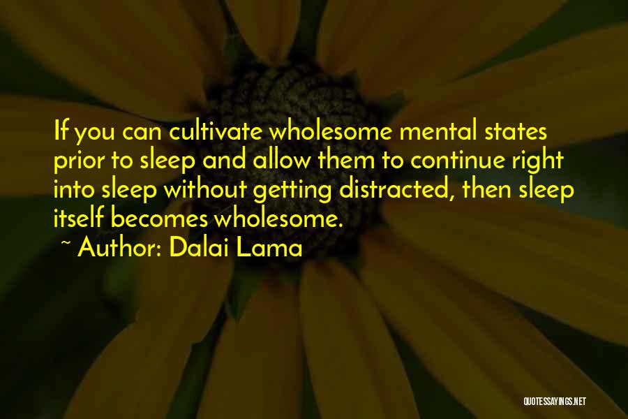 Dalai Lama Quotes: If You Can Cultivate Wholesome Mental States Prior To Sleep And Allow Them To Continue Right Into Sleep Without Getting