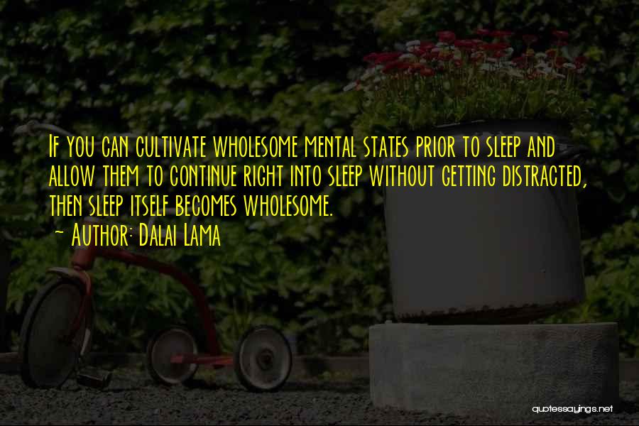 Dalai Lama Quotes: If You Can Cultivate Wholesome Mental States Prior To Sleep And Allow Them To Continue Right Into Sleep Without Getting
