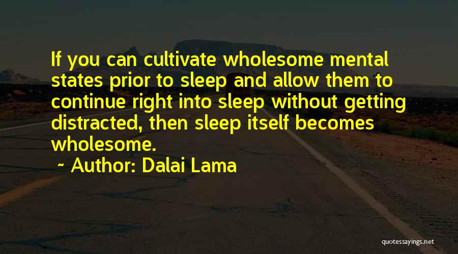 Dalai Lama Quotes: If You Can Cultivate Wholesome Mental States Prior To Sleep And Allow Them To Continue Right Into Sleep Without Getting