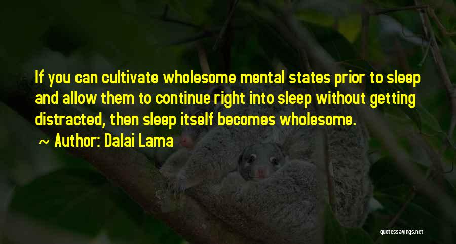 Dalai Lama Quotes: If You Can Cultivate Wholesome Mental States Prior To Sleep And Allow Them To Continue Right Into Sleep Without Getting