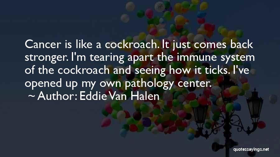 Eddie Van Halen Quotes: Cancer Is Like A Cockroach. It Just Comes Back Stronger. I'm Tearing Apart The Immune System Of The Cockroach And