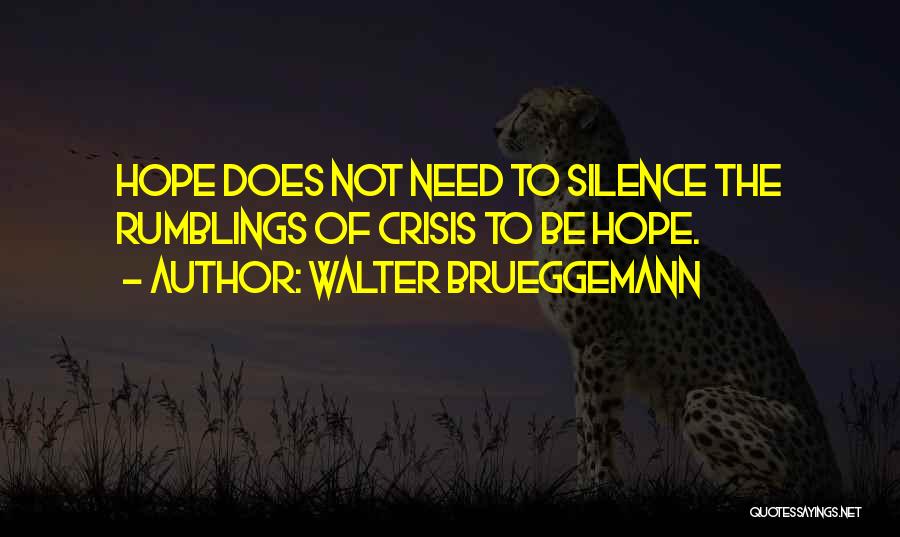 Walter Brueggemann Quotes: Hope Does Not Need To Silence The Rumblings Of Crisis To Be Hope.